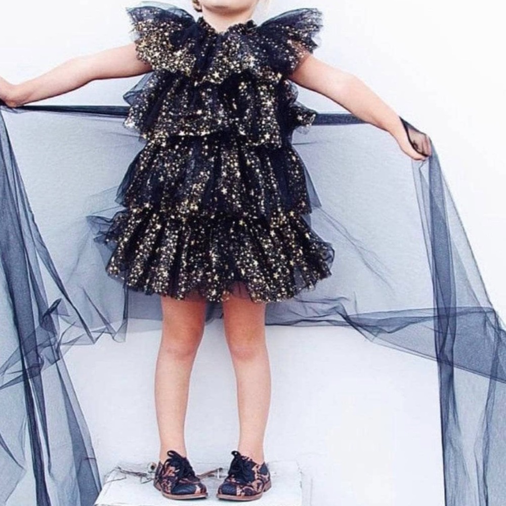 Lola + The Boys Black and Gold Starry Dress